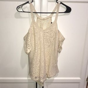 Cream open shoulder tank